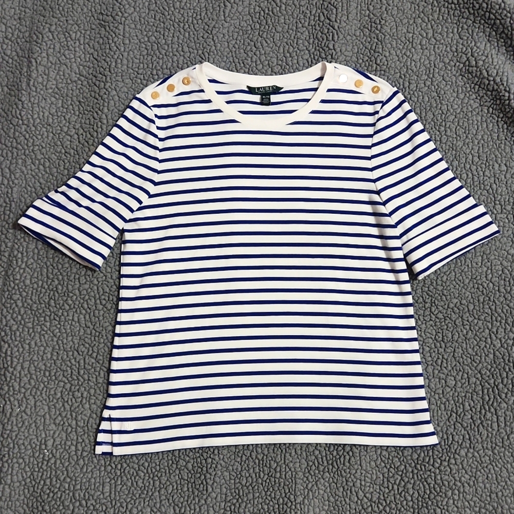 Women's Lauren Ralph Lauren Nautical top gold button accents navy blue/w…